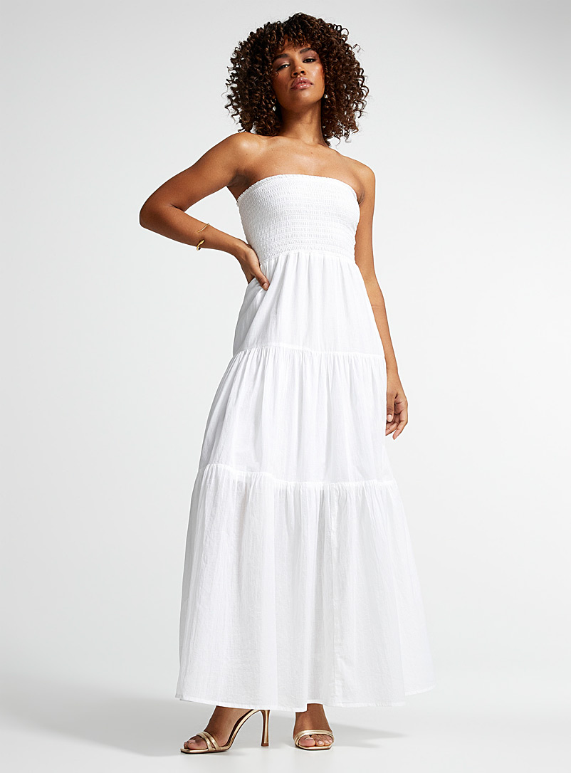 Icône White Smocked bust tiered maxi dress for women