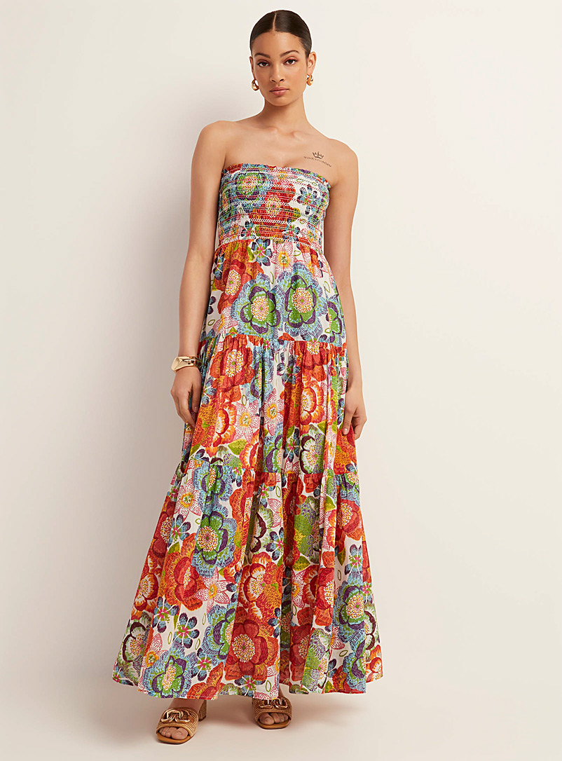 Robe Maxi Bandeau Alice Temperley - Imprimé Géométrique Noir/rose/blanc - Coton - Taille UK8