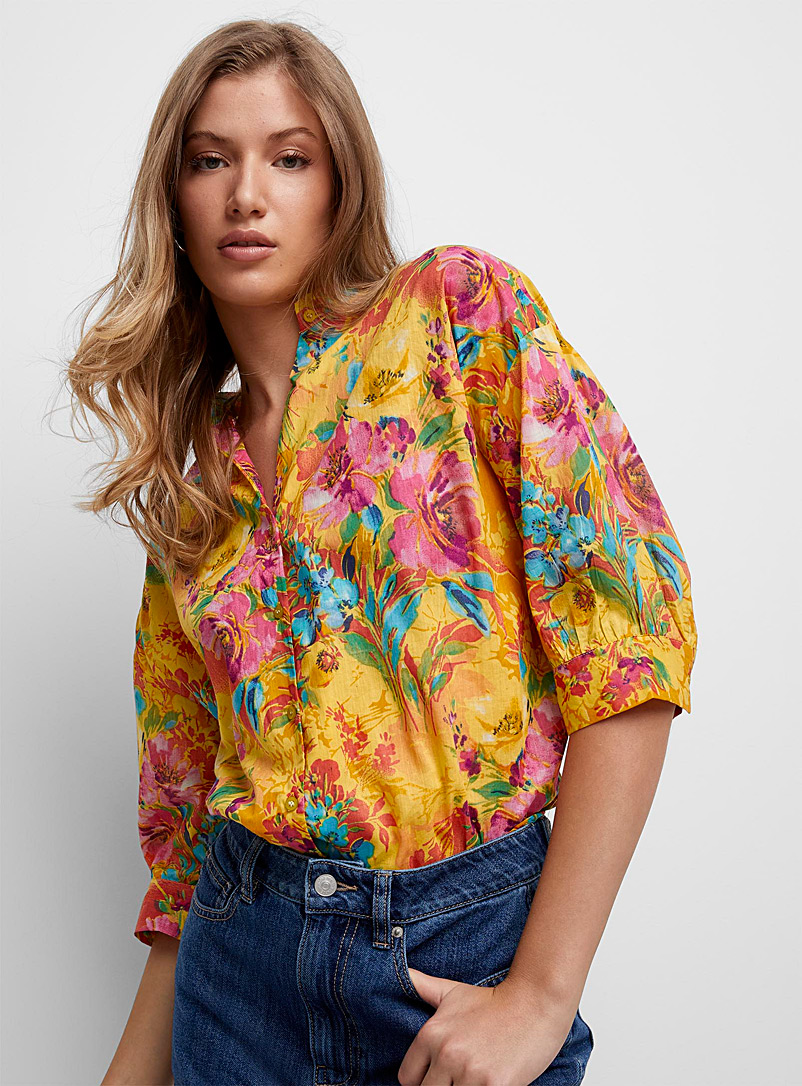 Icône Patterned Yellow Lush bloom officer-collar shirt for women