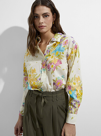 Ic&ocirc;ne Patterned Ecru Luxurious bloom loose shirt for women