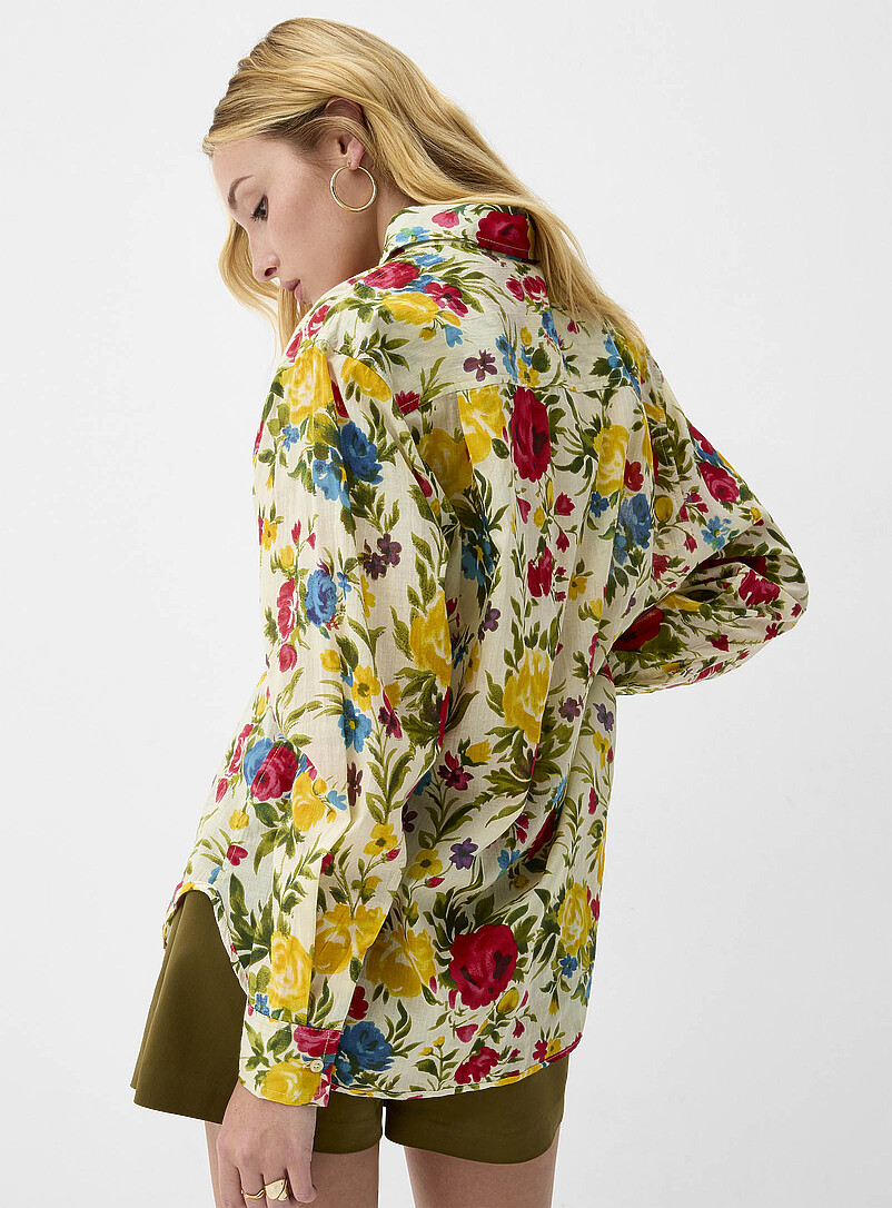 Ic&ocirc;ne: La chemise ample floraison luxuriante Jaune &agrave; motif pour femme