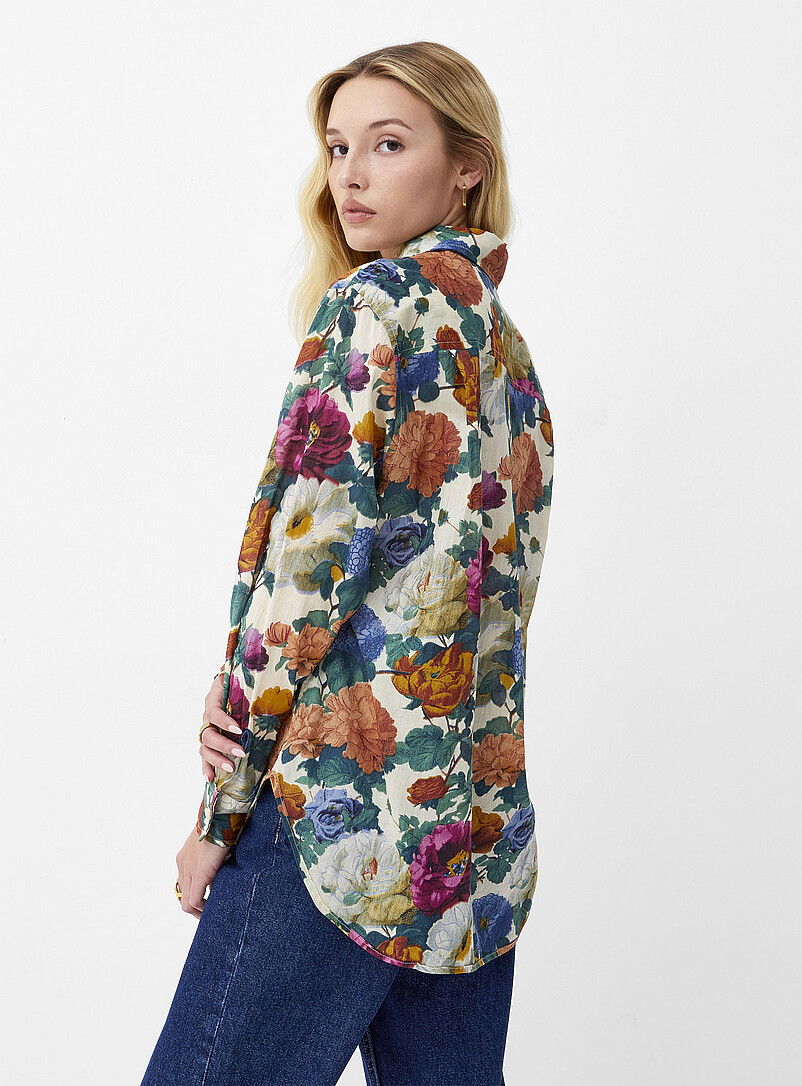 Ic&ocirc;ne Patterned yellow Lush bloom loose shirt for women