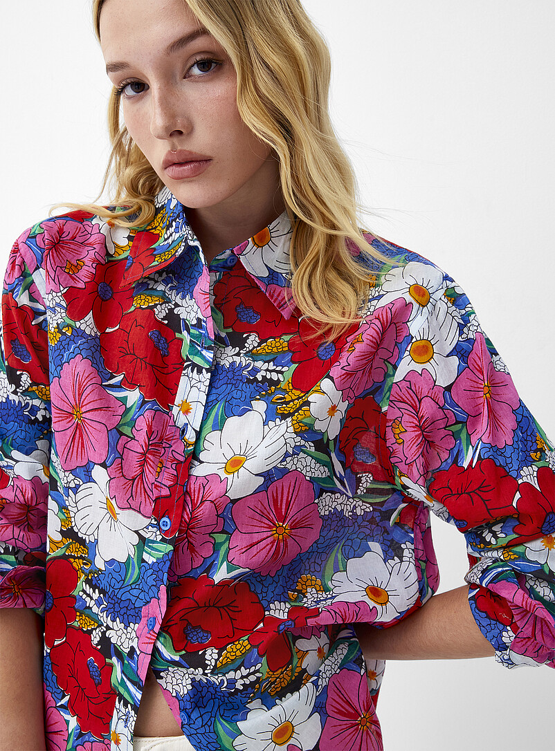 Ic&ocirc;ne Patterned yellow Lush bloom loose shirt for women