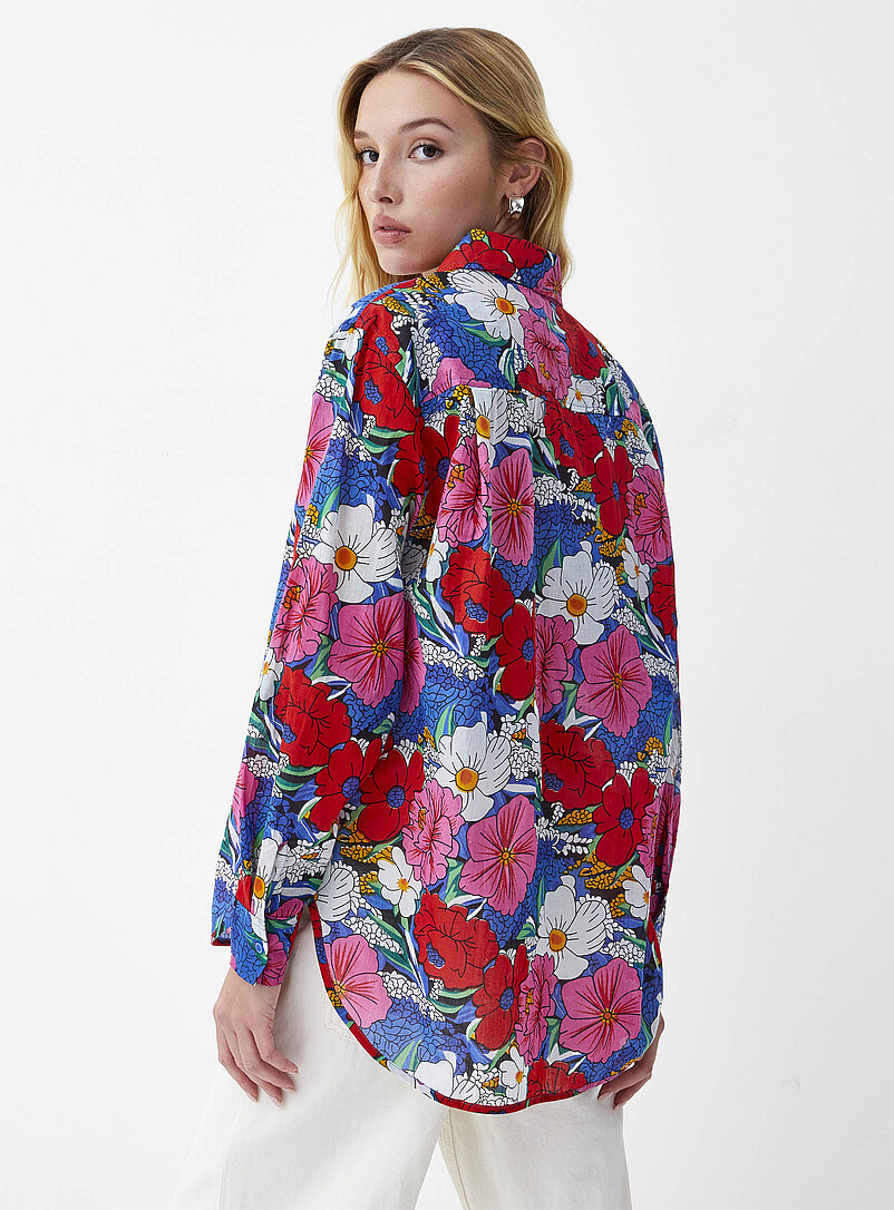 Ic&ocirc;ne: La chemise ample floraison luxuriante Jaune &agrave; motif pour femme