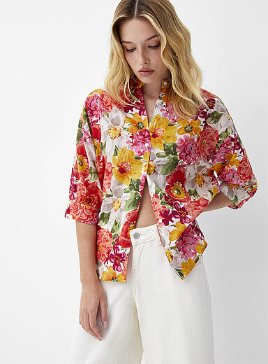 Lush bloom officer-collar shirt