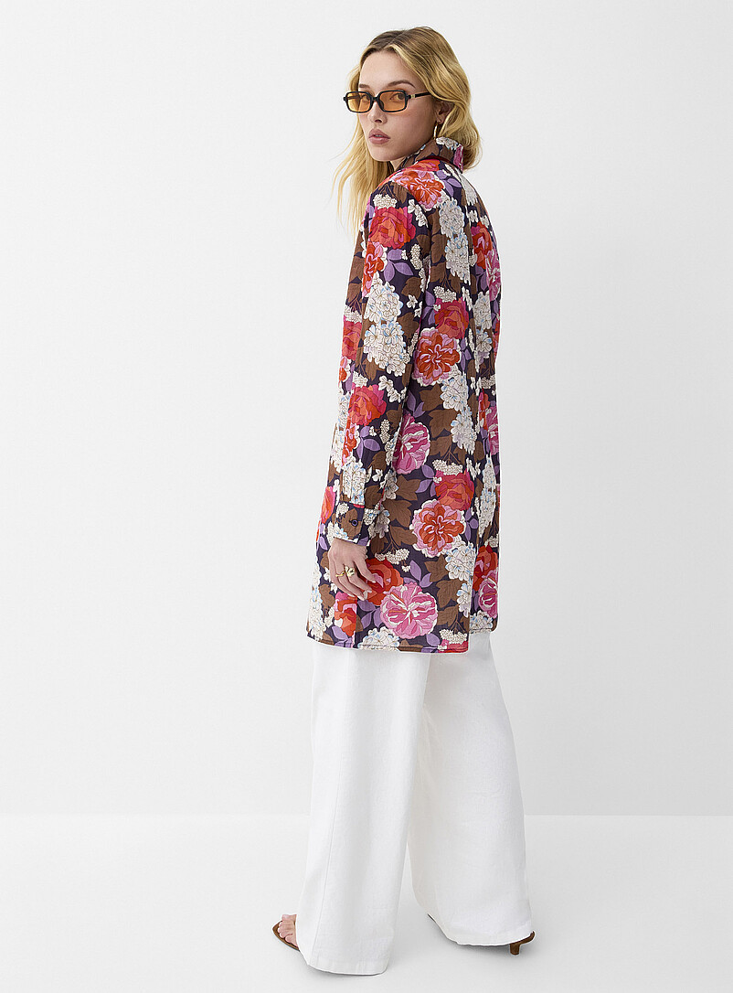 Ic&ocirc;ne: La chemise ultralongue floraison luxuriante Blanc &agrave; motif pour femme