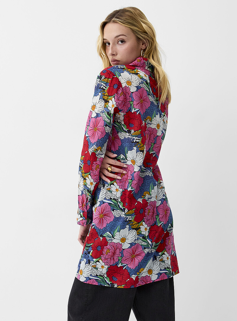 Ic&ocirc;ne Patterned Blue Lush bloom ultra-long shirt for women