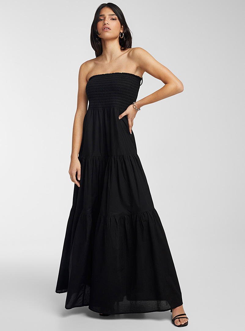 Icône Black Ruffled sleeveless dress for women
