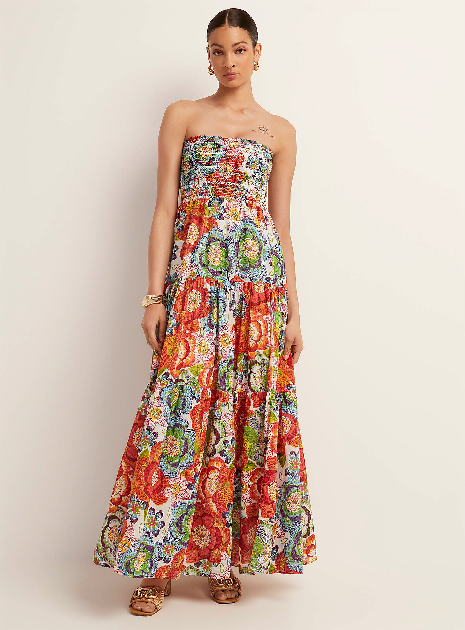 Icone Smocked Bust Tiered Maxi Dress In Multi