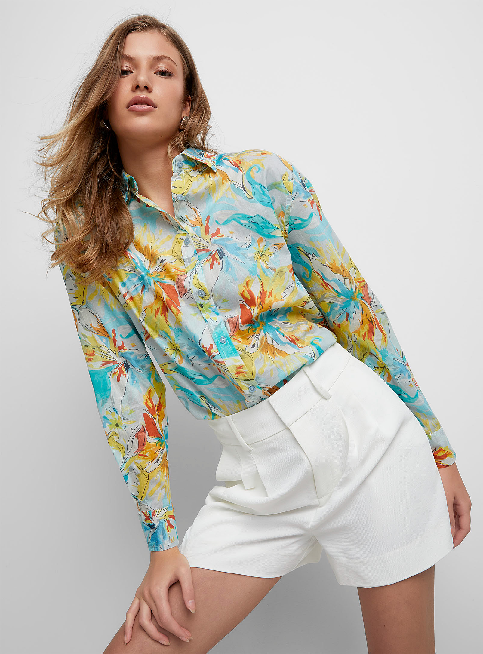 Icone Luxurious Bloom Loose Shirt In Baby Blue