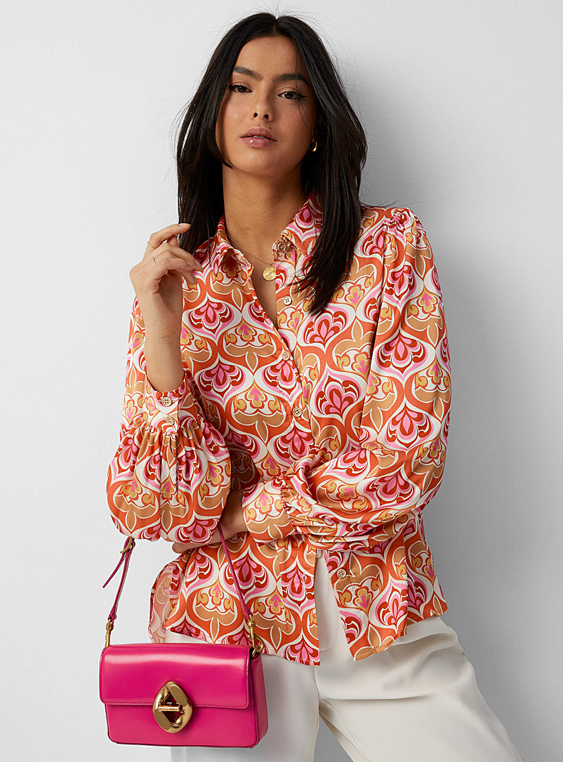 Icône Pink Voluminous sleeves retro blouse for women