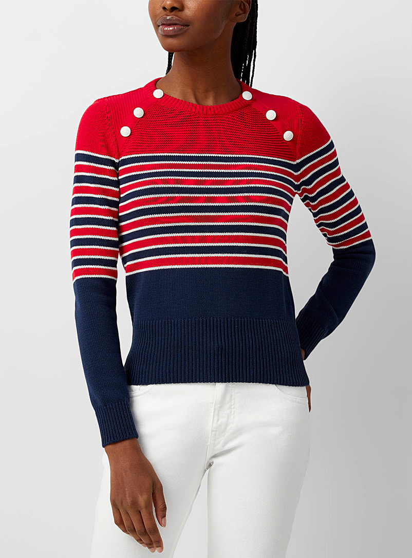 BOUTIQUE Moschino Marine Blue Striped button sweater for women