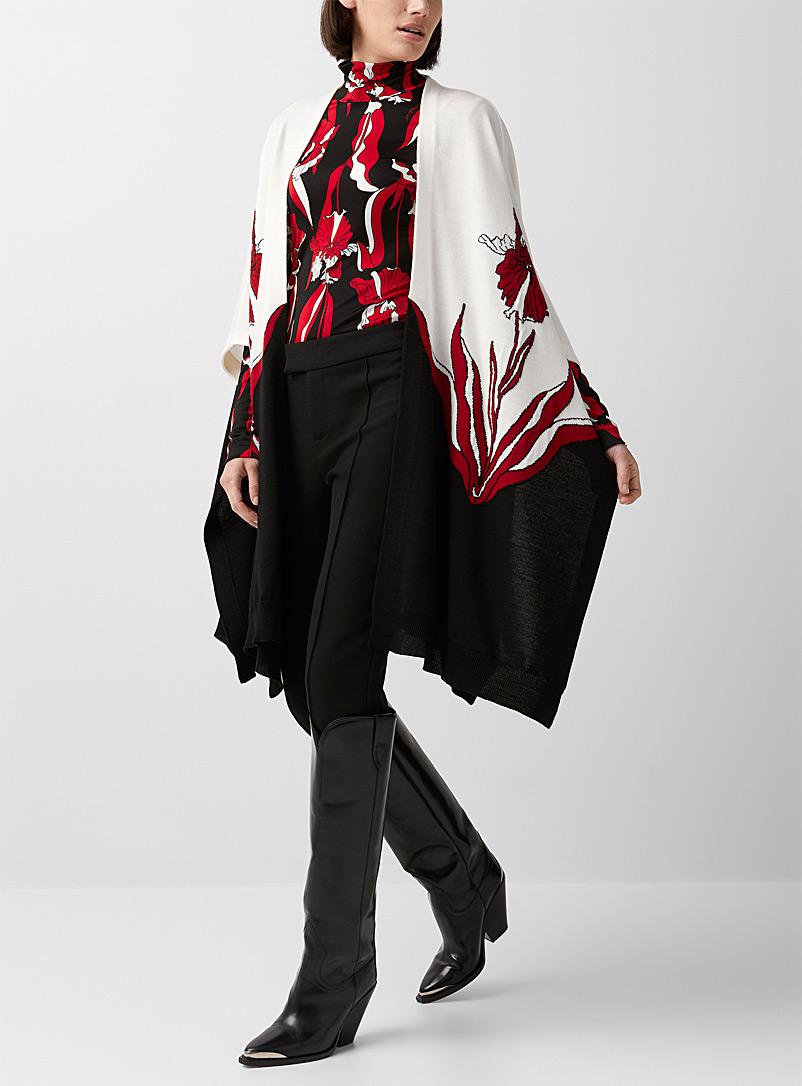 BOUTIQUE Moschino: La cape tricot fleuri Noir à motifs pour femme