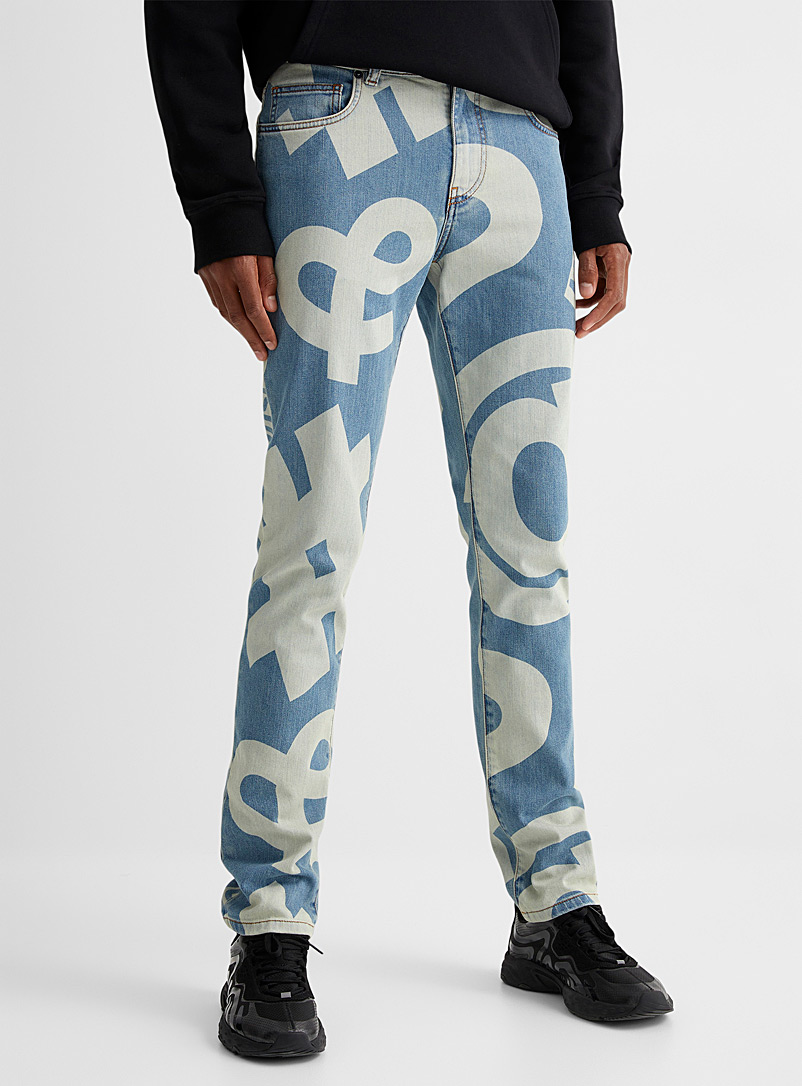 Moschino Baby Blue Symbol stretch jeans for men