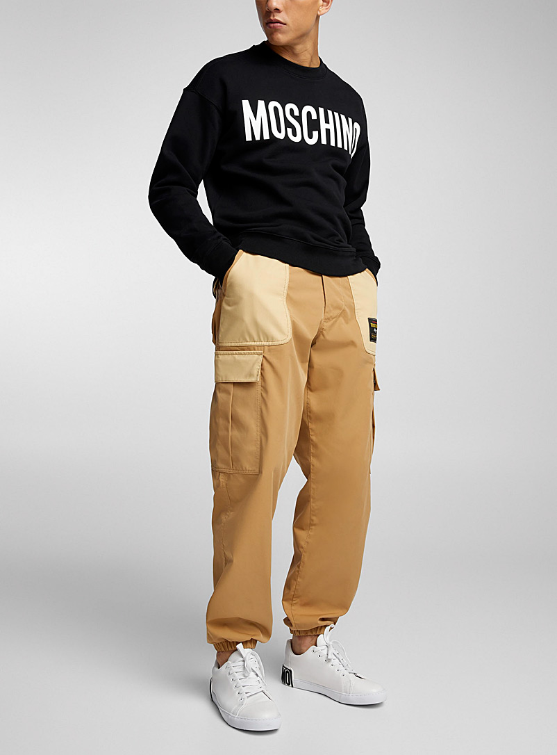 Moschino Cream Beige Contrasting elements cargo pant for men