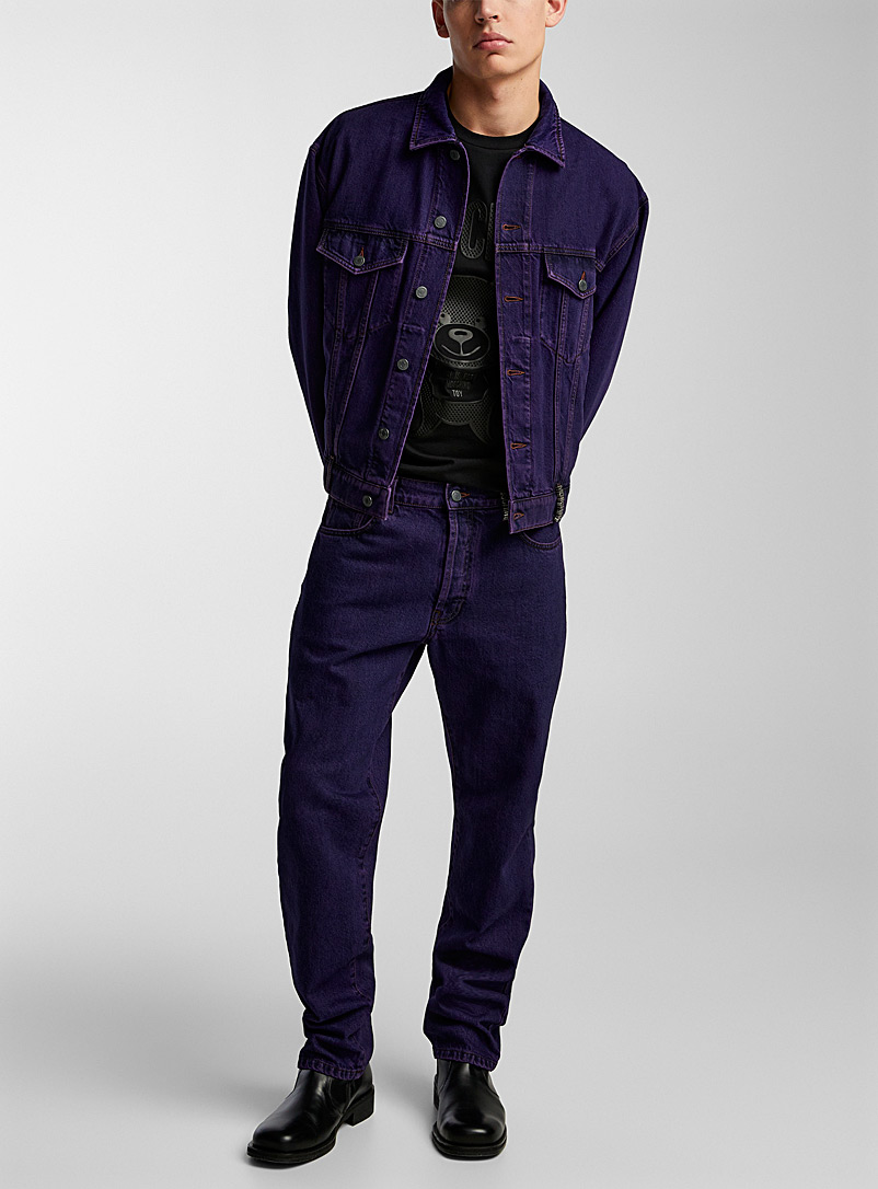 Moschino: Le jean violet ganse signature Bleu pour homme