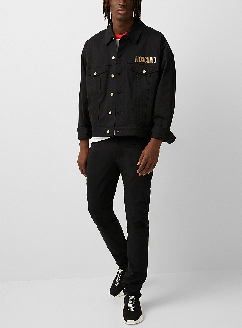 Moschino: La veste de jean noire logo doré Noir pour homme