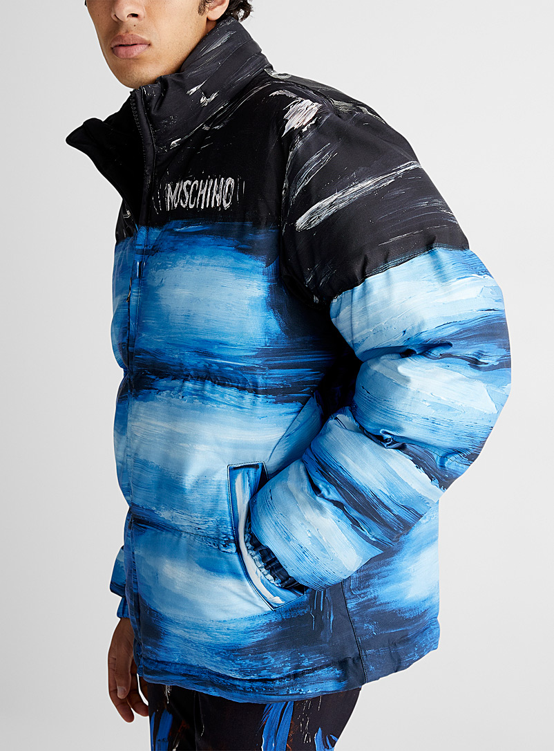 Moschino Blue Printed abstract painting quilted jacket for men