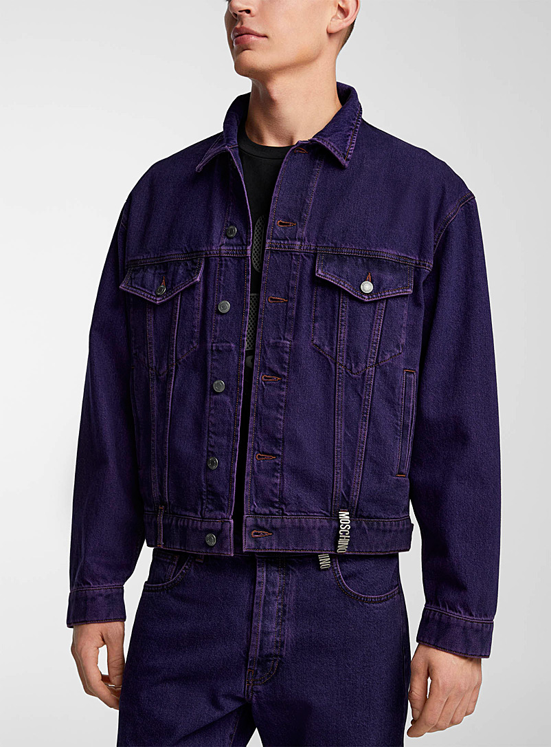 Moschino Dark Crimson Signature strap purple denim jacket for men