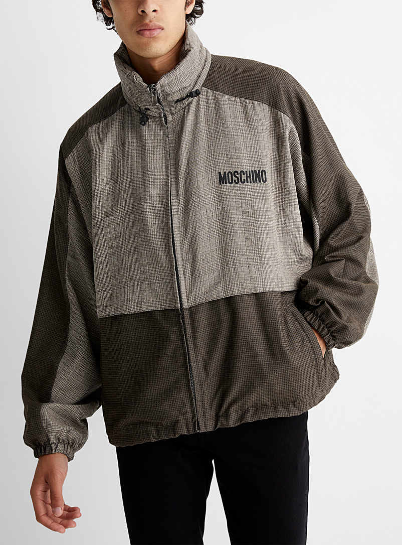 Moschino Brown Canvas and wool patchwork windbreaker for men