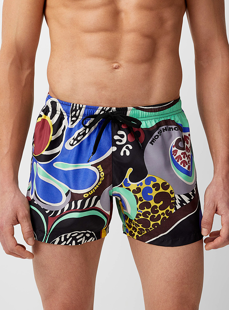 Moschino Blue Mixed patterns swim trunks for men