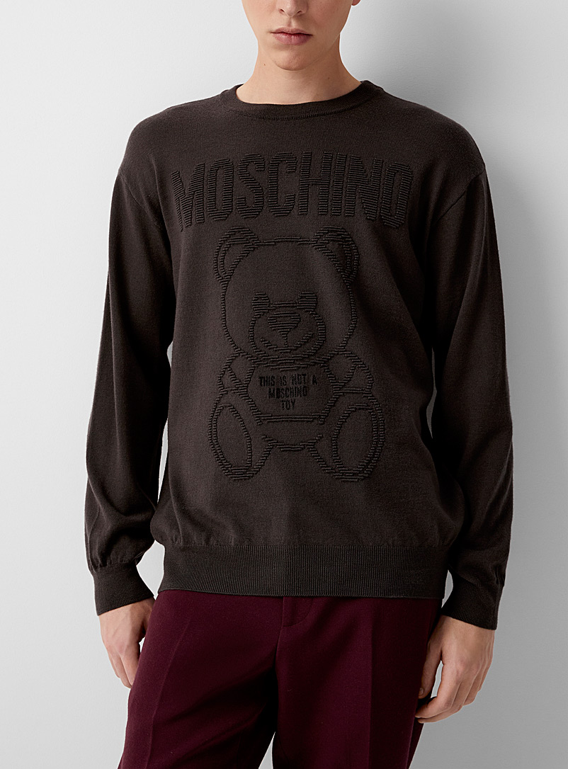 Moschino Grey Ottoman embossed bear sweater for men
