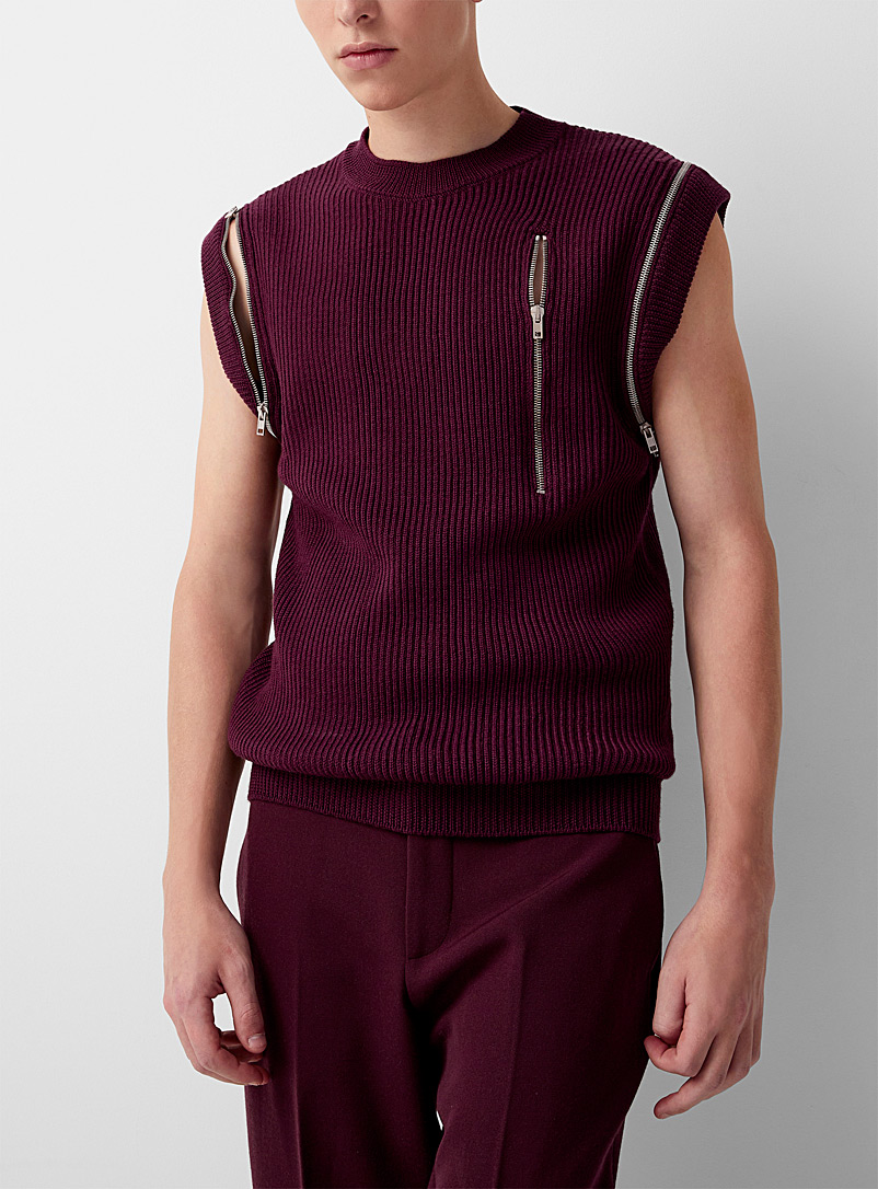Moschino Ruby Red Zippered edging sweater vest for men