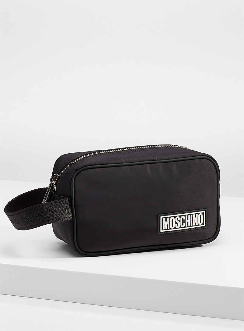 Moschino Black Rubber patch travel case for men