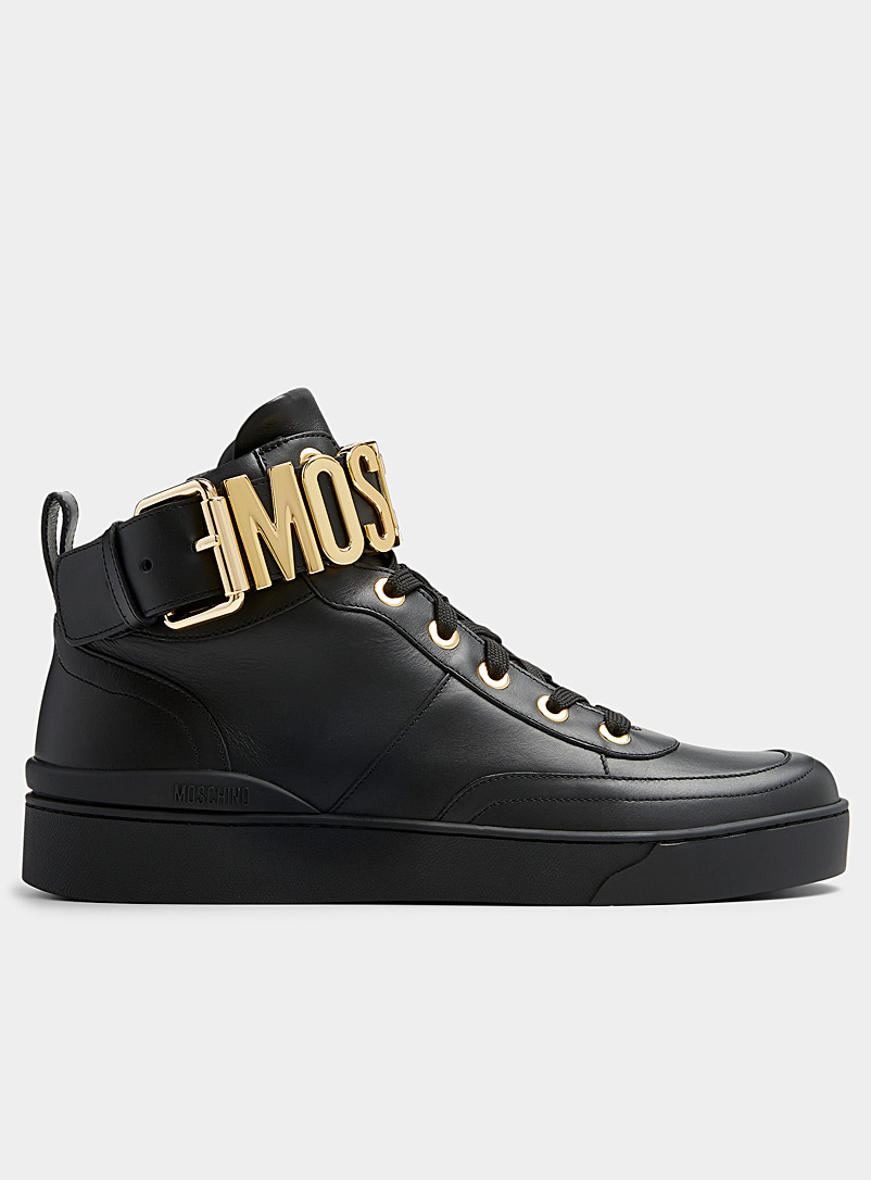 Moschino Black Golden logo high-top sneakers Men for men