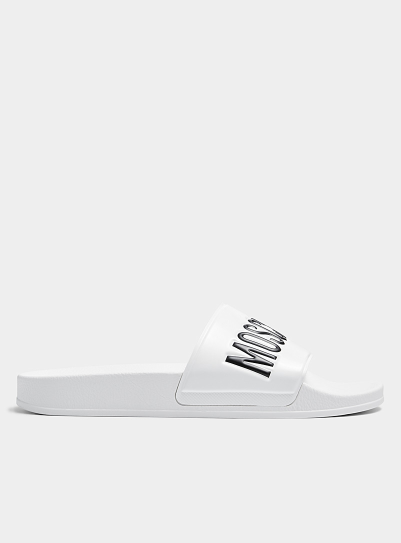 Moschino: La sandale slide signature minimale Homme Blanc pour homme