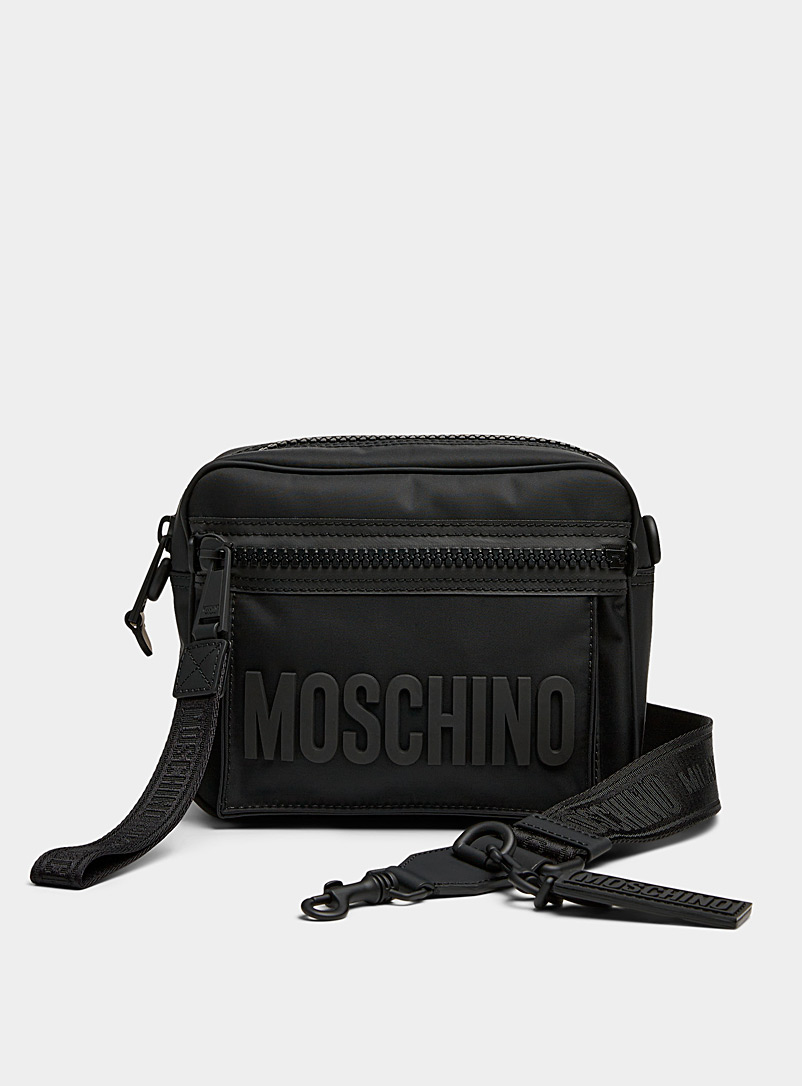 Moschino Black Embossed signature crossbody bag for men