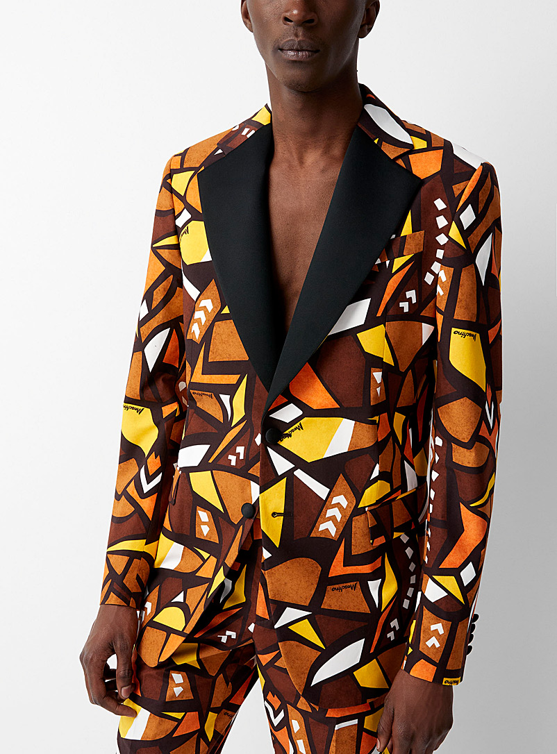 Moschino Brown Geometric stained-glass pattern jacket for men