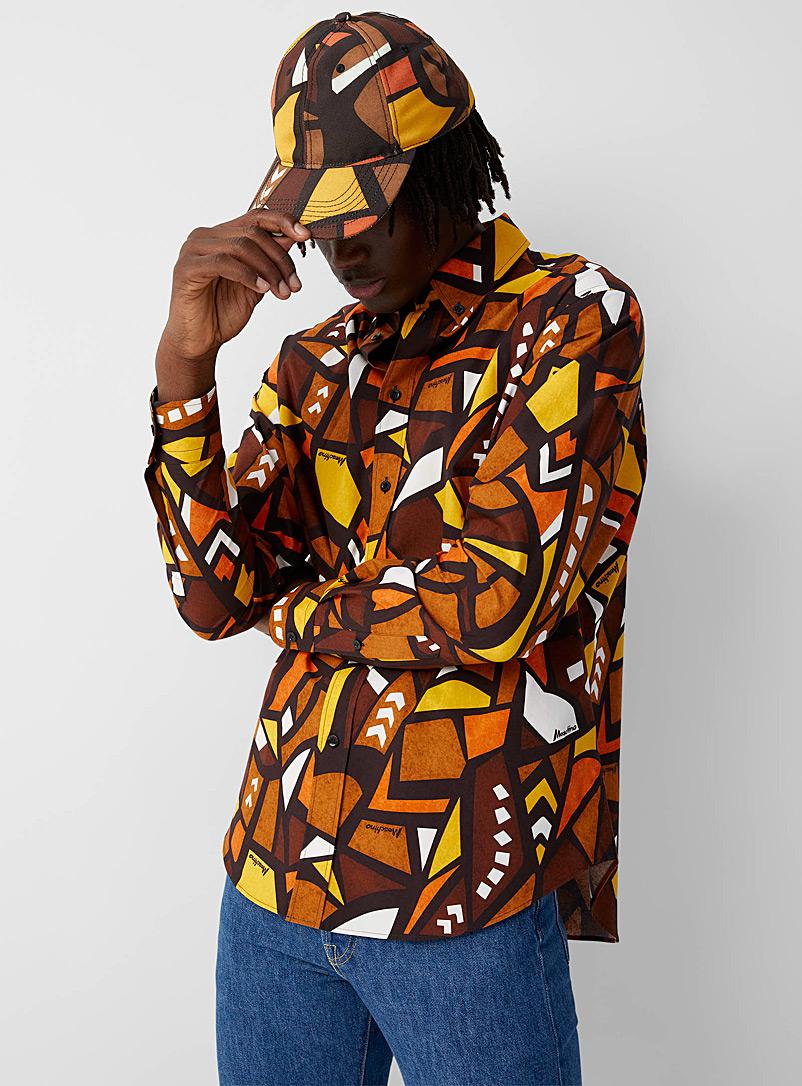 Moschino Brown Geometric stained-glass pattern shirt for men