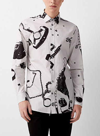 Moschino: La chemise accessoires illustrés Gris à motifs pour homme