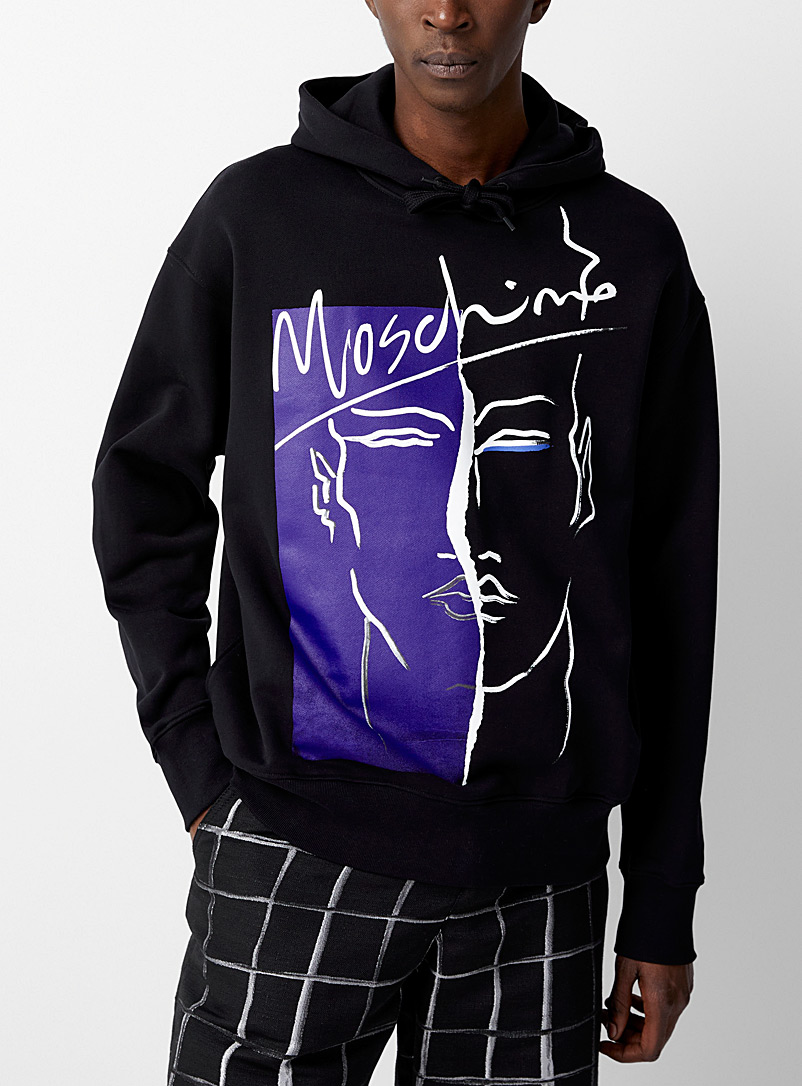 Moschino Black Portrait print hooded sweatshirt for men