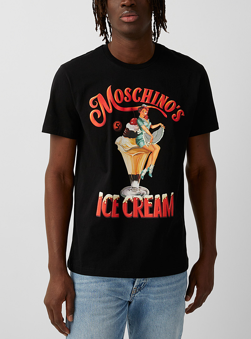 Moschino: Le t-shirt imprimé rétro Ice Cream Noir pour homme