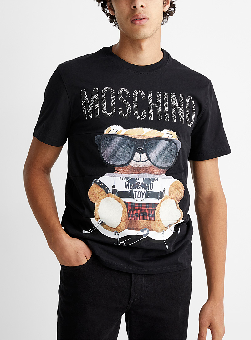 Moschino Black Embroidered glasses bear tee for men