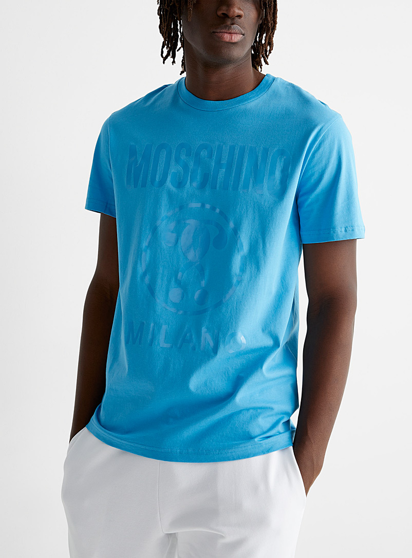 Moschino: Le t-shirt néon logo ton sur ton Bleu pour homme