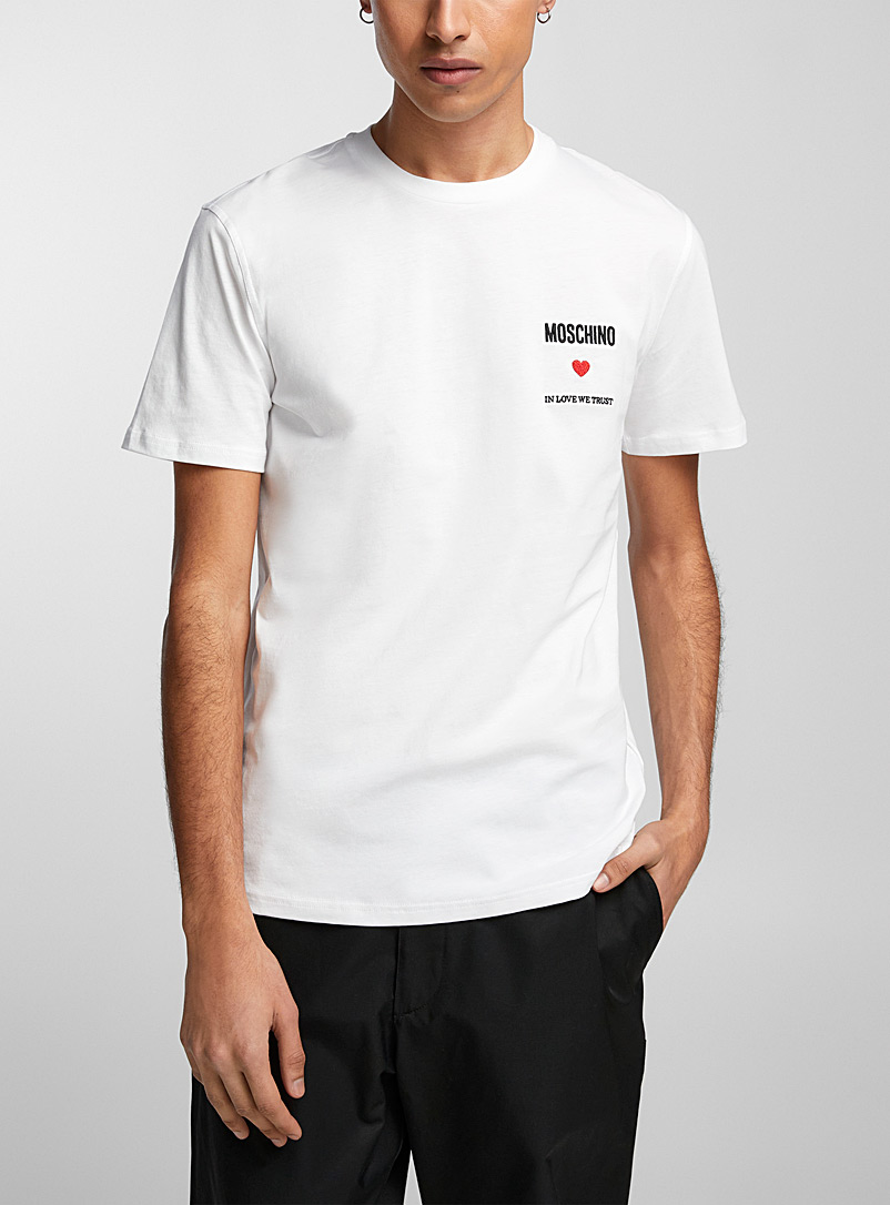 Moschino White In Love We Trust embroidered T-shirt for men