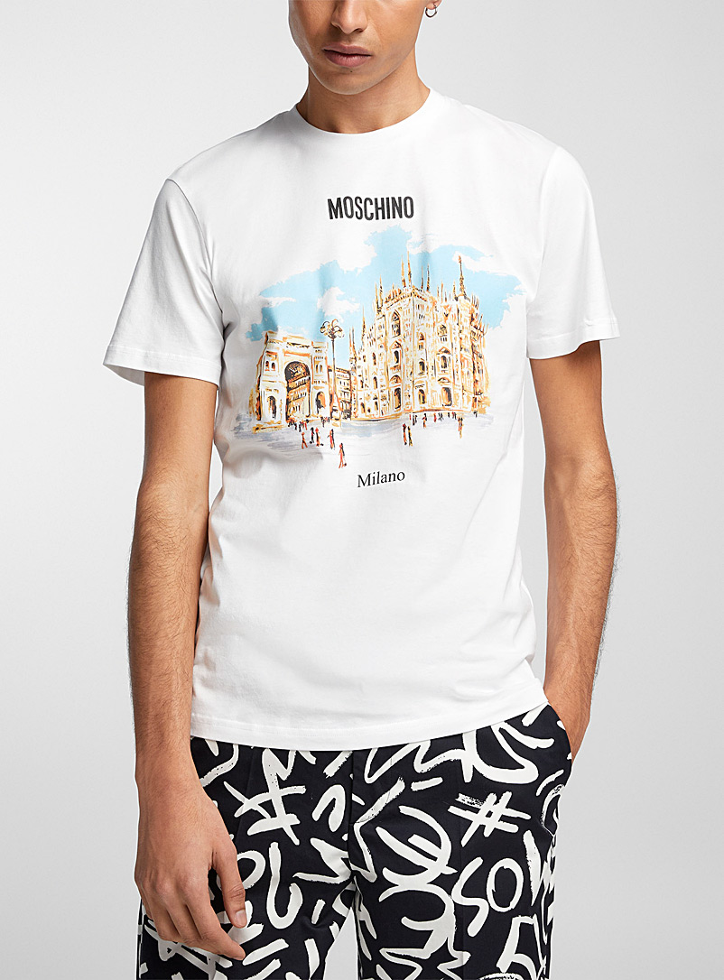 Moschino: Le t-shirt signature Milano Blanc pour homme