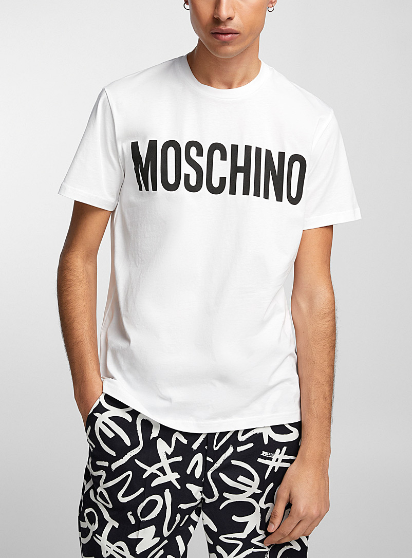 Moschino: Le t-shirt signature Blanc à motifs pour homme