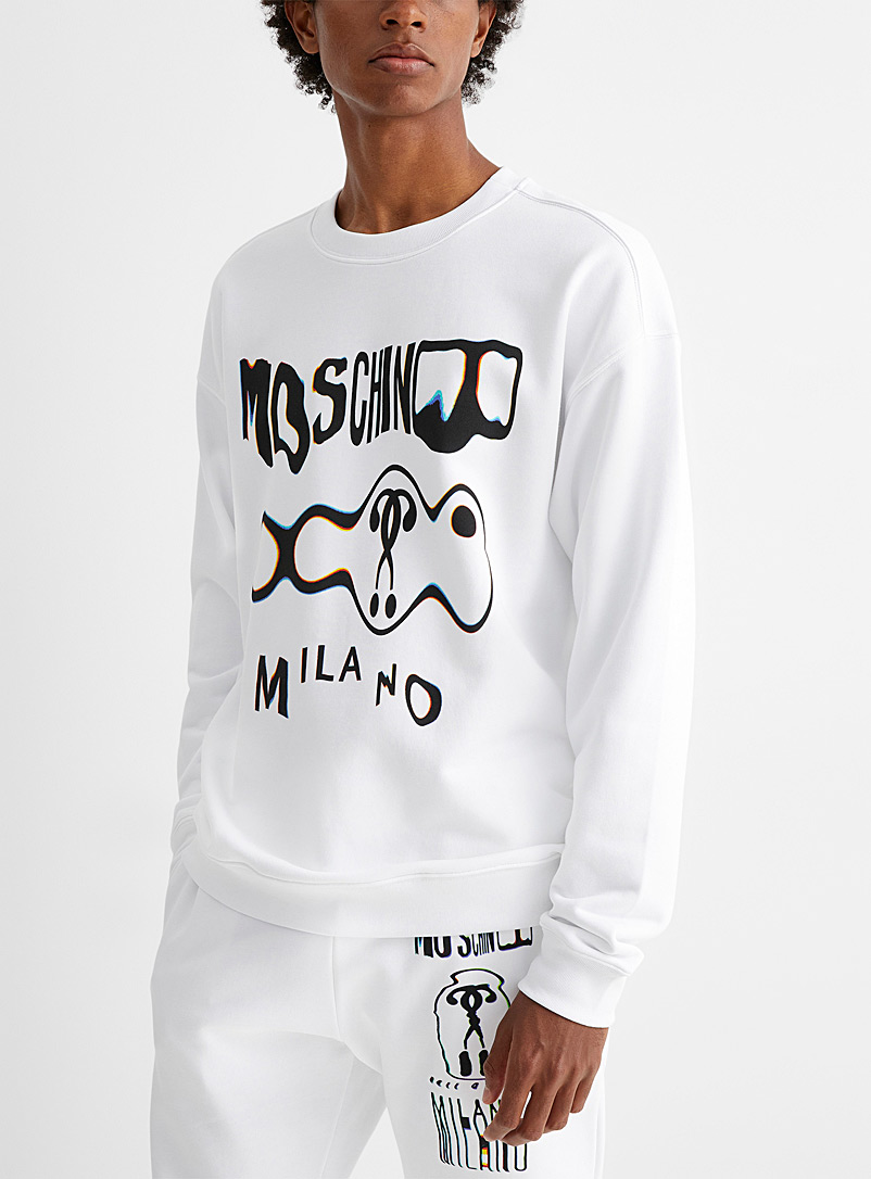Moschino White Optical illusion logo white sweatshirt for men