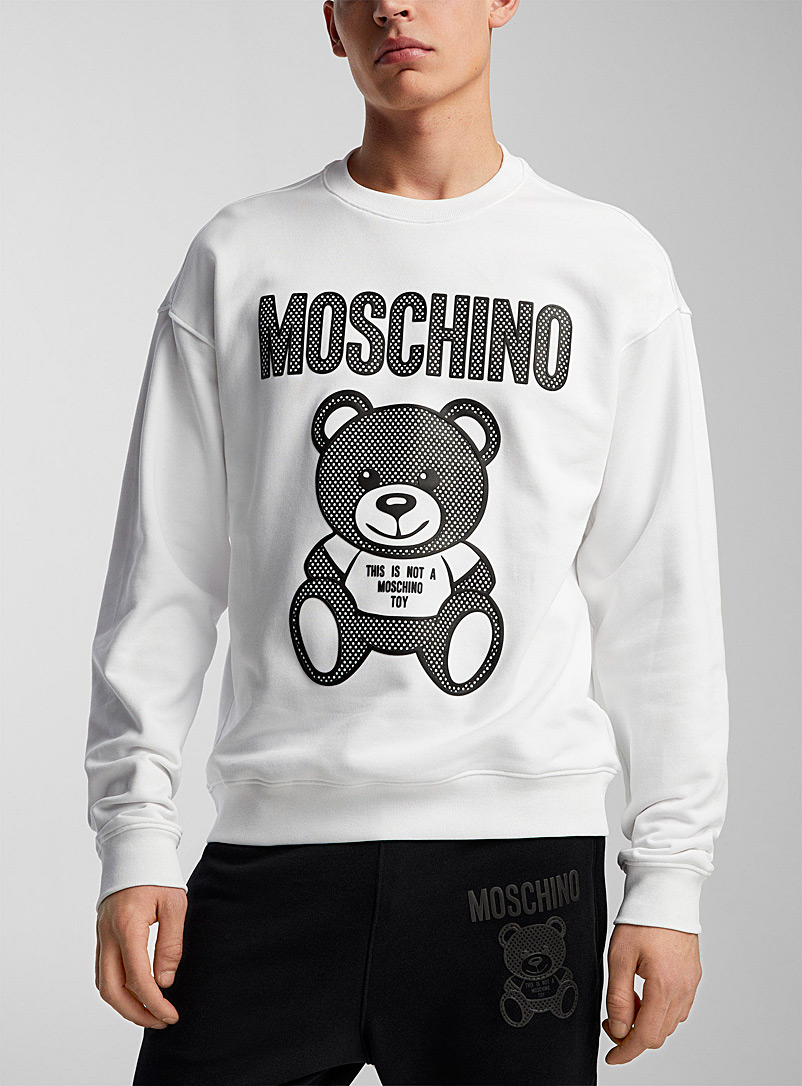 Moschino White Accent textured teddy sweatshirt for men