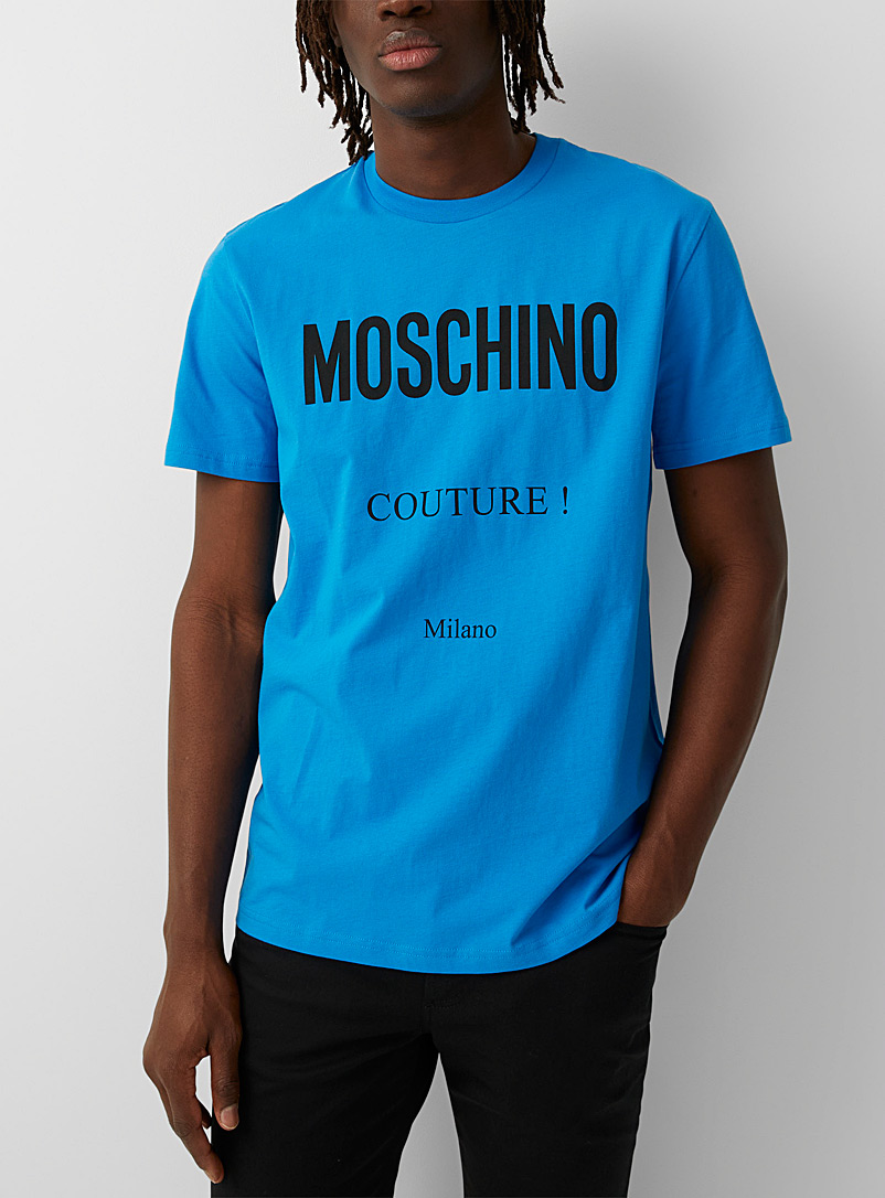 Moschino: Le t-shirt coloré signature accent Sarcelle-turquoise-aqua pour homme
