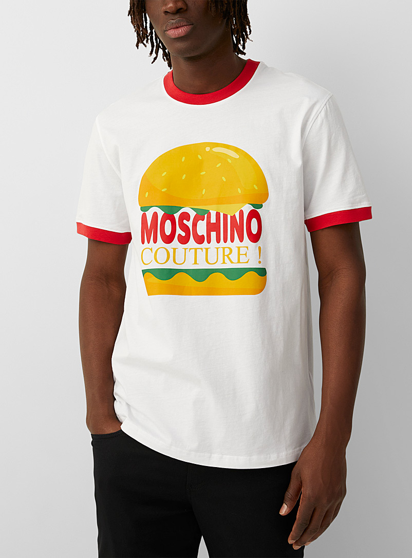 Moschino: Le t-shirt imprimé burger couture Blanc pour homme