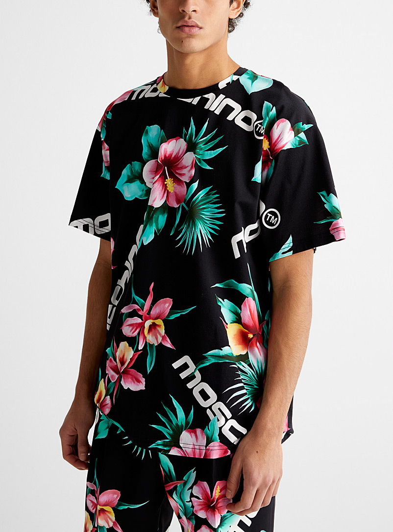 Moschino: Le t-shirt fleurs d'hibiscus Noir pour homme