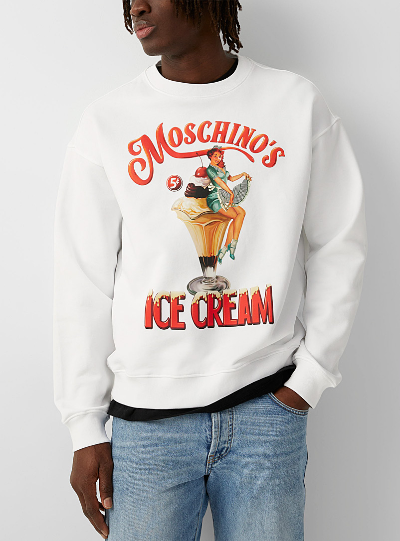 Moschino: Le sweat imprimé rétro Ice Cream Blanc pour homme