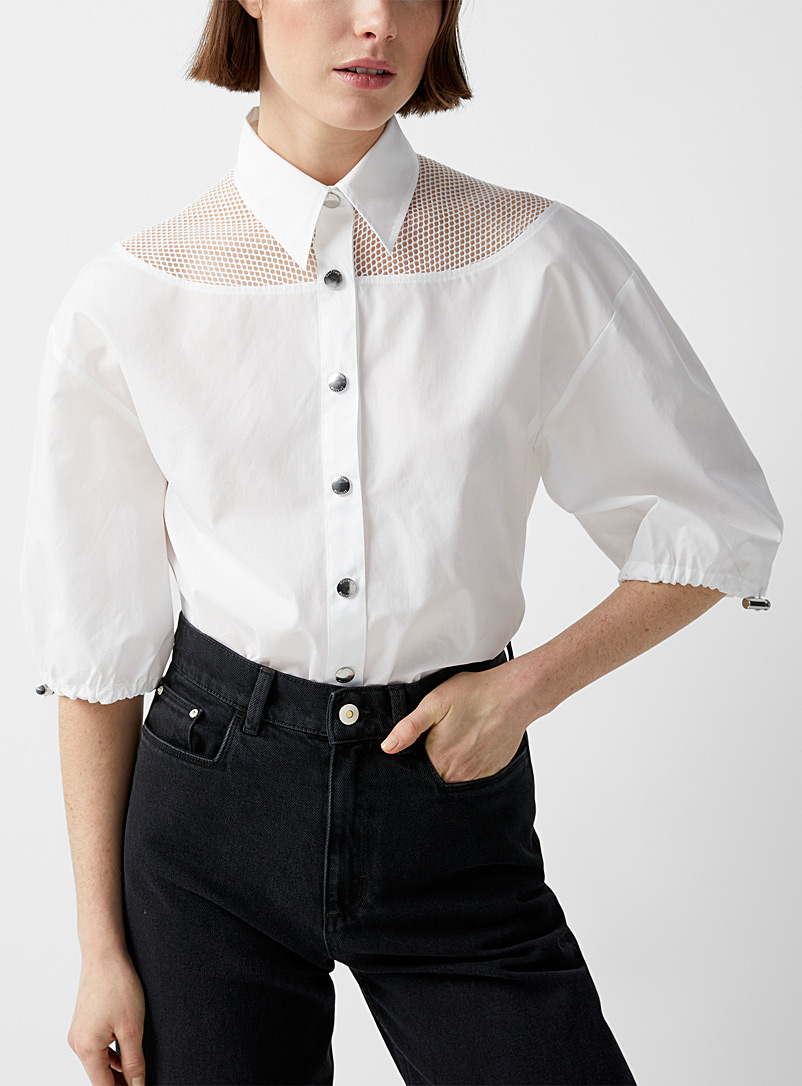 BOUTIQUE Moschino White Poplin and micromesh shirt for women