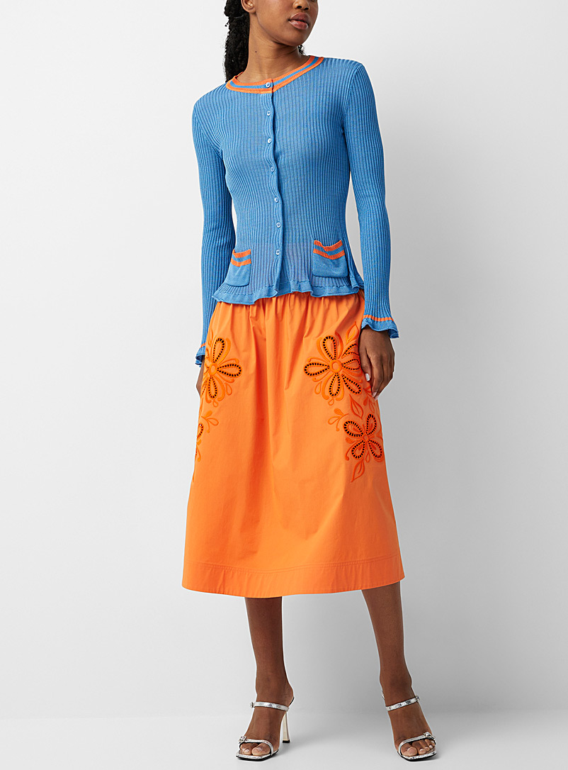 BOUTIQUE Moschino Orange Floral lace poplin skirt for women