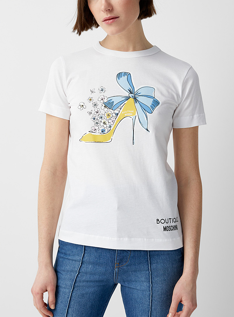 BOUTIQUE Moschino Patterned White Shoe logo T-shirt for women